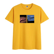 Vintage printed cotton round neck short-sleeved T-shirt