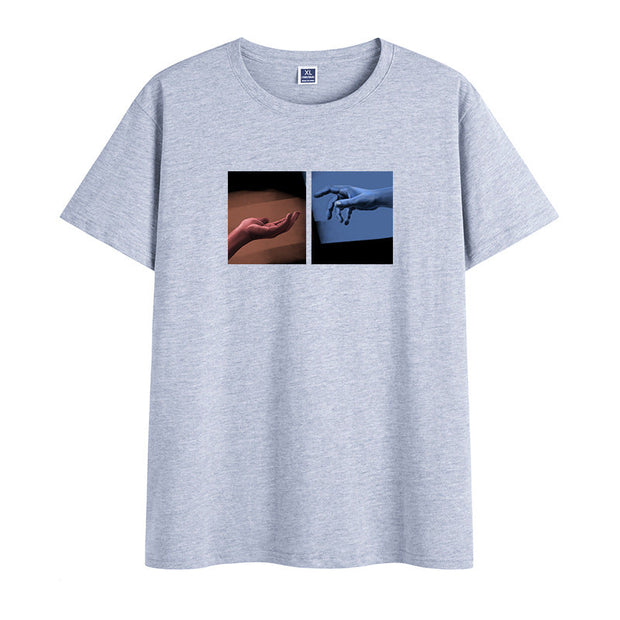 Vintage printed cotton round neck short-sleeved T-shirt