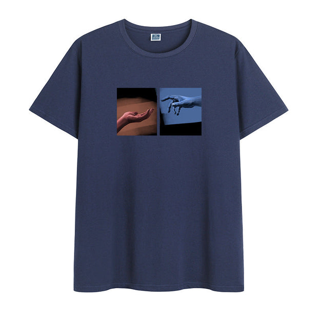 Vintage printed cotton round neck short-sleeved T-shirt