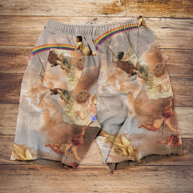 Retro print casual shorts