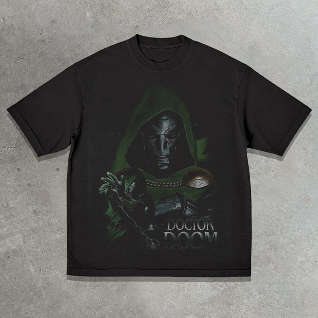 Mask casual street retro print T-shirt