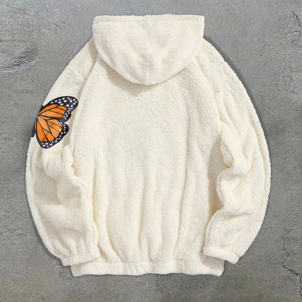 Vintage Butterfly Slouchy Print Plush Hoodies