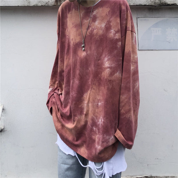Harajuku style hip-hop primer loose and versatile tie-dye long sleeves