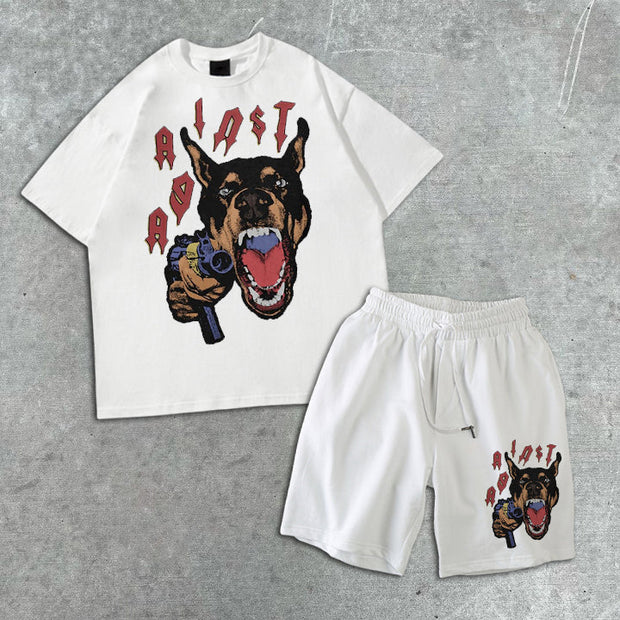 Graphic Print Short Sleeve Shorts Set