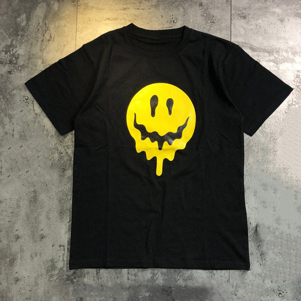Cartoon smiley print casual retro short-sleeved T-shirt