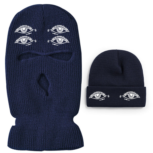 Eyes three-hole couple knit hat