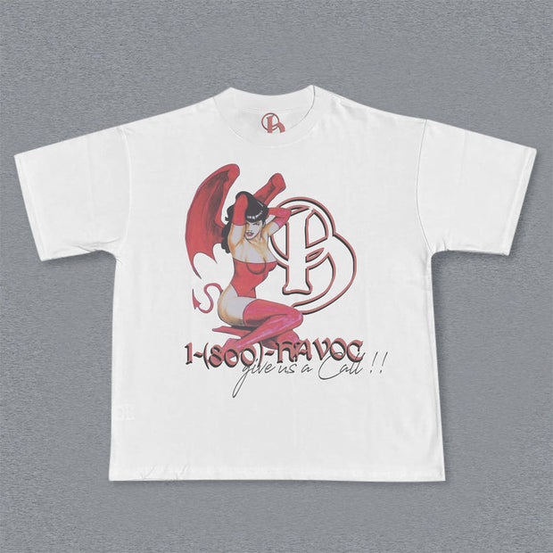 Preppy Catwoman Print Round Neck Loose T-Shirt