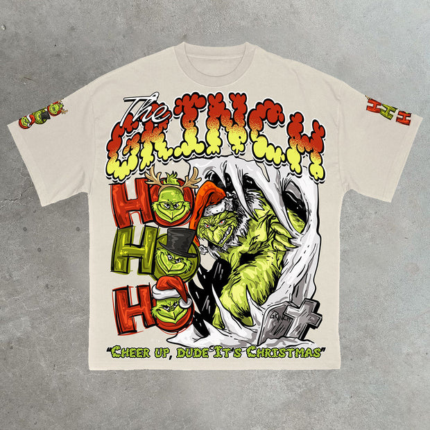Christmas Monster Casual Street Print Cotton T-Shirt