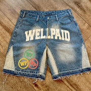 Diamond casual street stitching short denim