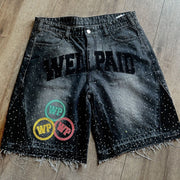 Diamond casual street stitching short denim