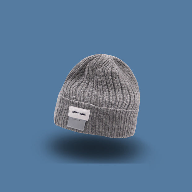 Letter double label woolen warm knitted hat