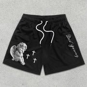 Cupid Graphic Print Elastic Shorts