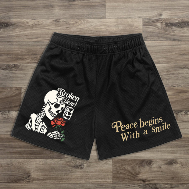 Skull Print Elastic Shorts