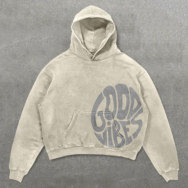 Good Vibes Print Long Sleeve Hoodies