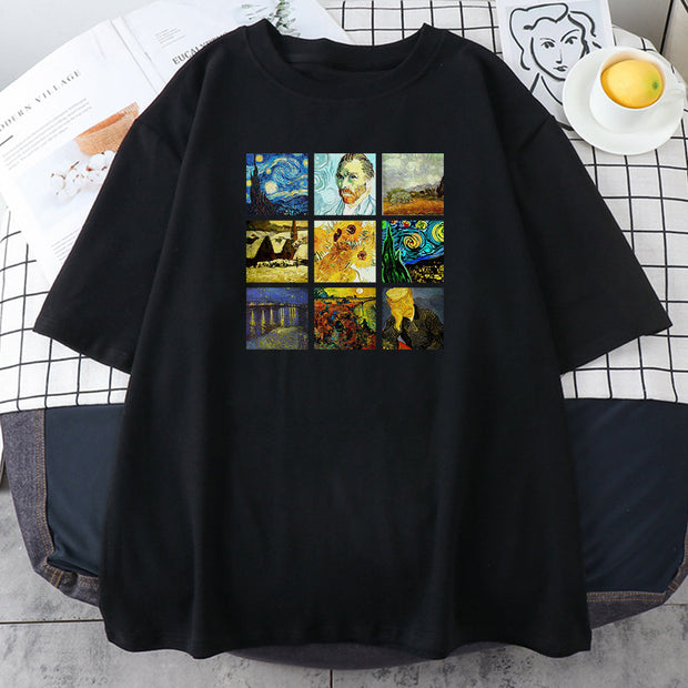 Personalized printing men and women can wear oil painting printed T-shirts