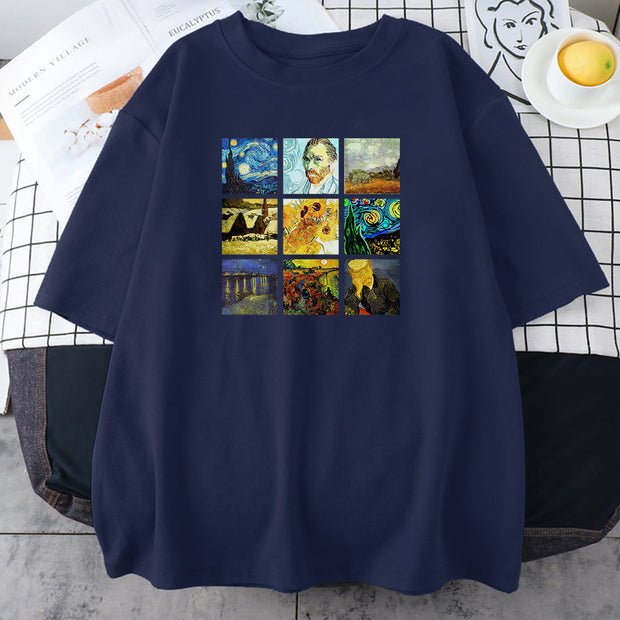 Personalized printing men and women can wear oil painting printed T-shirts
