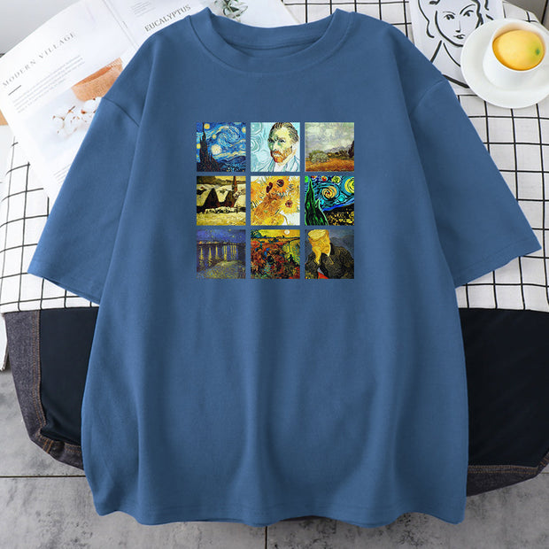 Personalized printing men and women can wear oil painting printed T-shirts