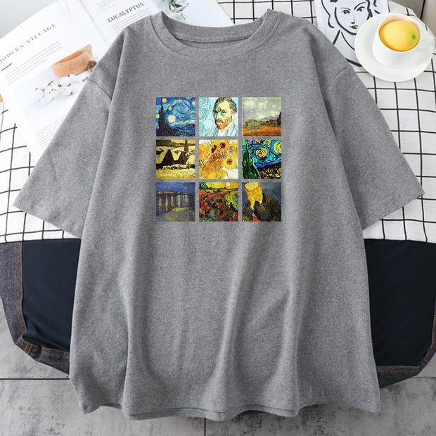 Personalized printing men and women can wear oil painting printed T-shirts