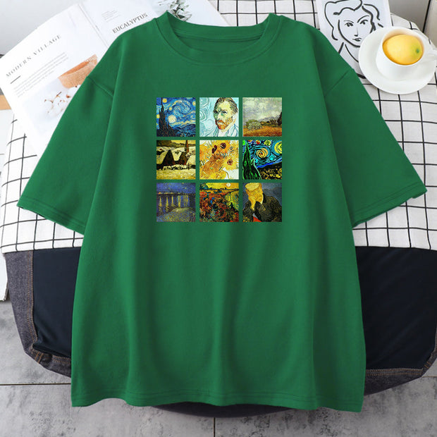 Personalized printing men and women can wear oil painting printed T-shirts