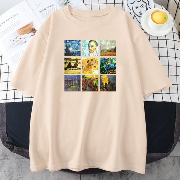 Personalized printing men and women can wear oil painting printed T-shirts