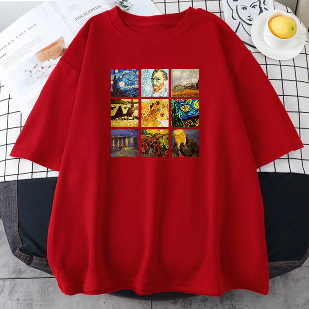 Personalized printing men and women can wear oil painting printed T-shirts