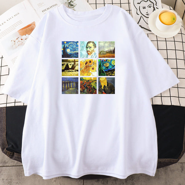 Personalized printing men and women can wear oil painting printed T-shirts