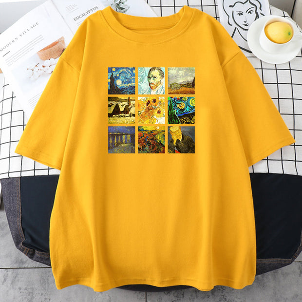 Personalized printing men and women can wear oil painting printed T-shirts