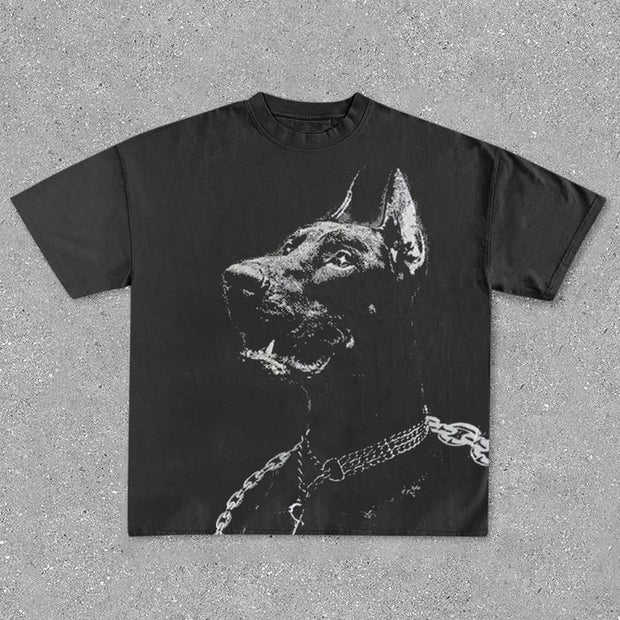 Fashion Cerberus print retro short-sleeved T-shirt