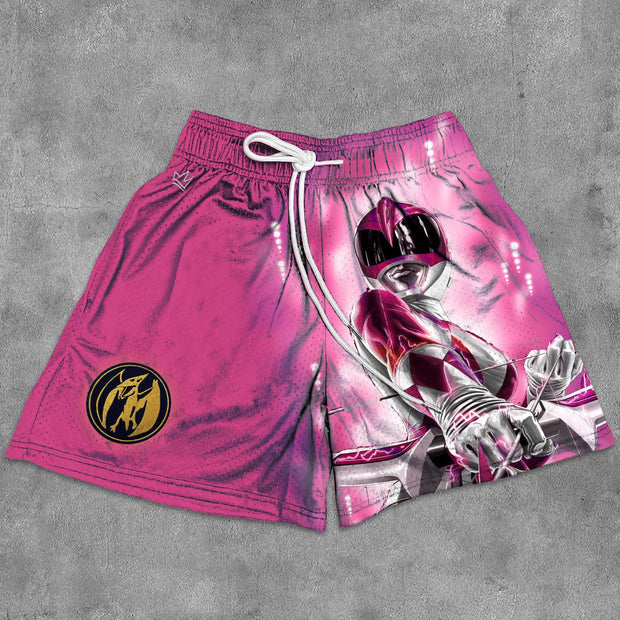 Casual Basics Anime Print Mesh Pocket Shorts