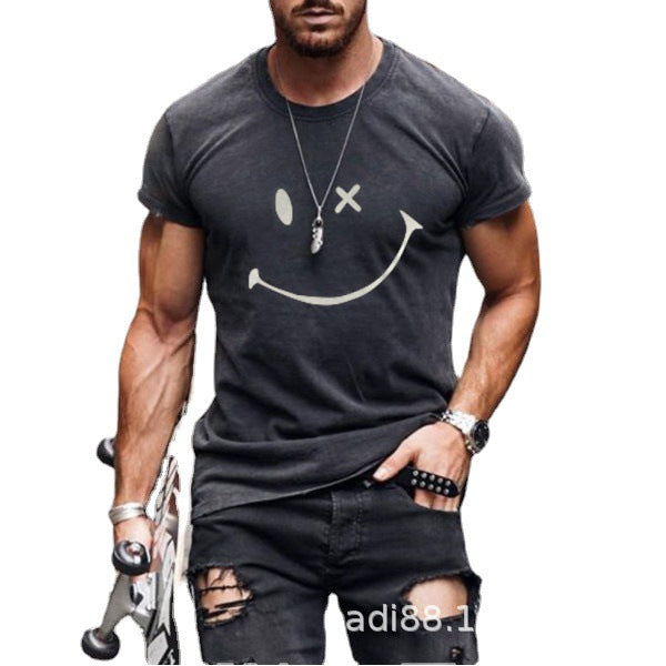 Short-sleeved round neck ordinary smiley slim-fit youth gray T-shirt