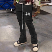 Casual Words Print Pocket Flared Trousers