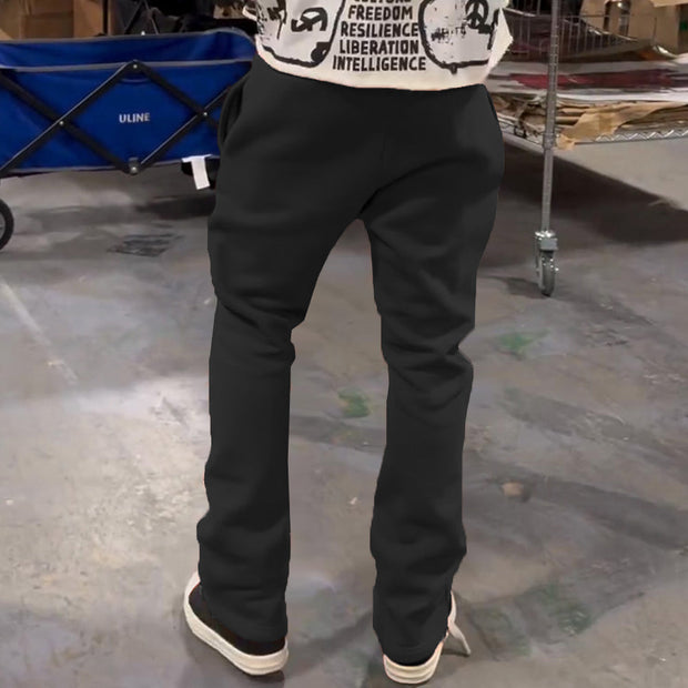 Casual Words Print Pocket Flared Trousers