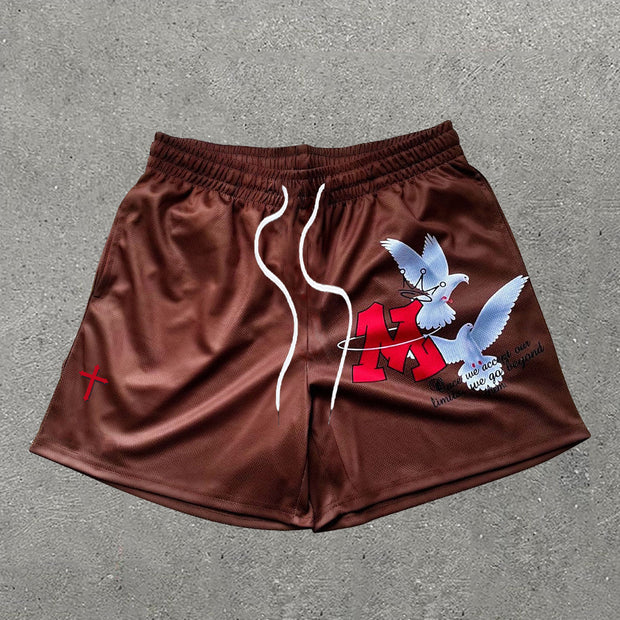 Dove Of Peace Cross Print Mesh Shorts