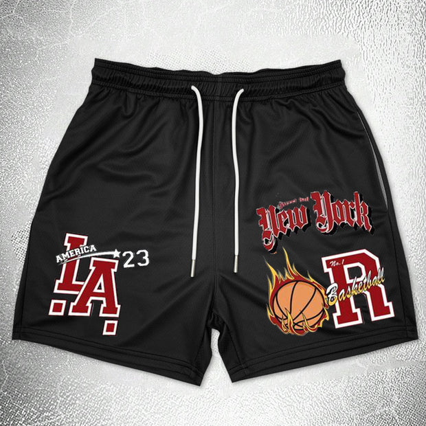 Trendy printed hip-hop track shorts