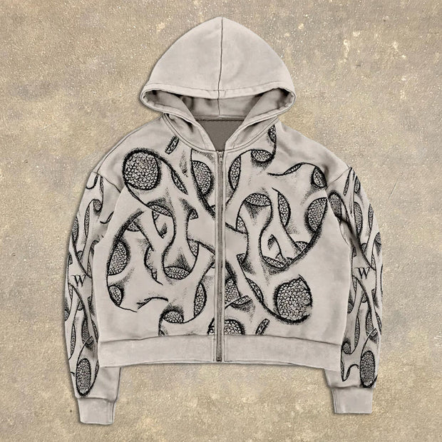 Casual Print Long Sleeve Zipper Hoodies