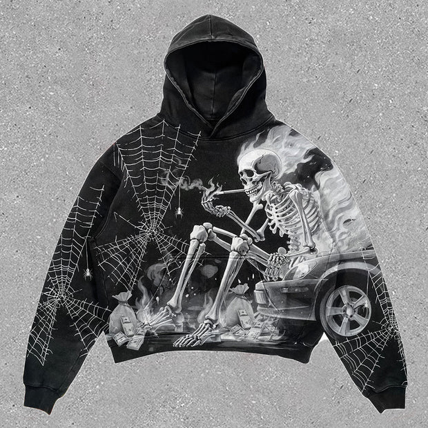 Flaming skull print hoodie