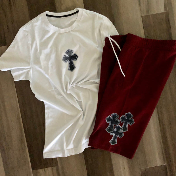 Street style casual cross-print sports suit