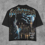 Statue Of Liberty City Print Short Sleeve T-Shirt