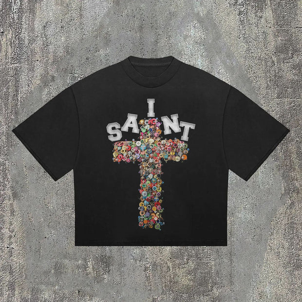 Saint Cross Print Short Sleeve T-Shirt