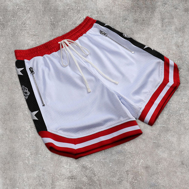 Contrast Panel Street Mesh Sports Loose Shorts