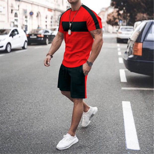 Casual Colorblock Sports Short Sleeve Suit