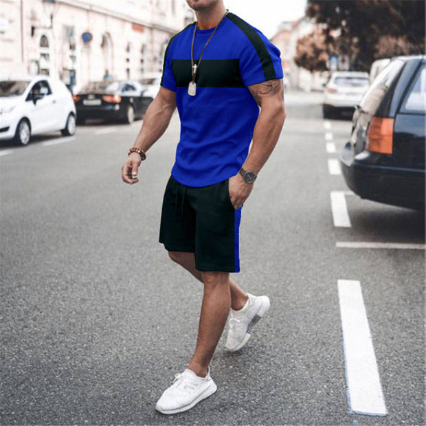 Casual Colorblock Sports Short Sleeve Suit