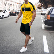 Casual Colorblock Sports Short Sleeve Suit