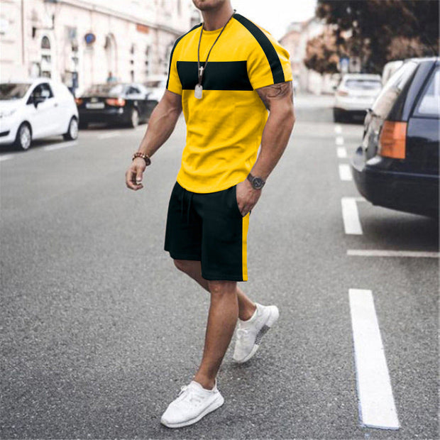 Casual Colorblock Sports Short Sleeve Suit