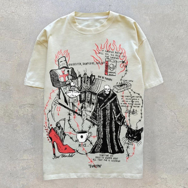 Trendy Skull Print Street Style Short Sleeve T-Shirt