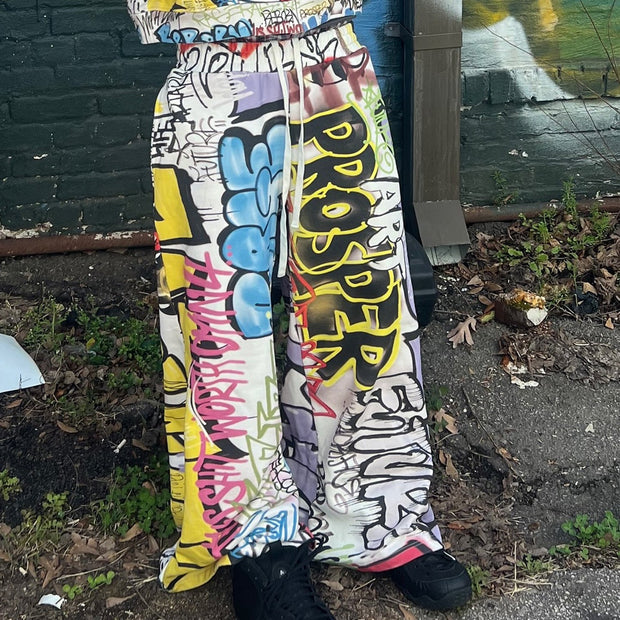Hip-hop graffiti casual street wide-leg sweat pants