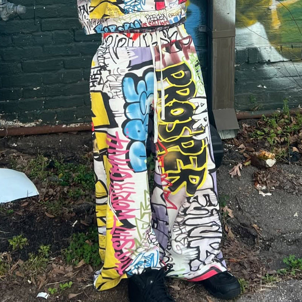 Hip-hop graffiti casual street wide-leg sweat pants