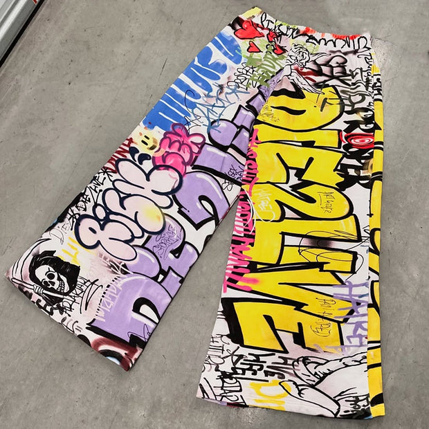 Hip-hop graffiti casual street wide-leg sweat pants