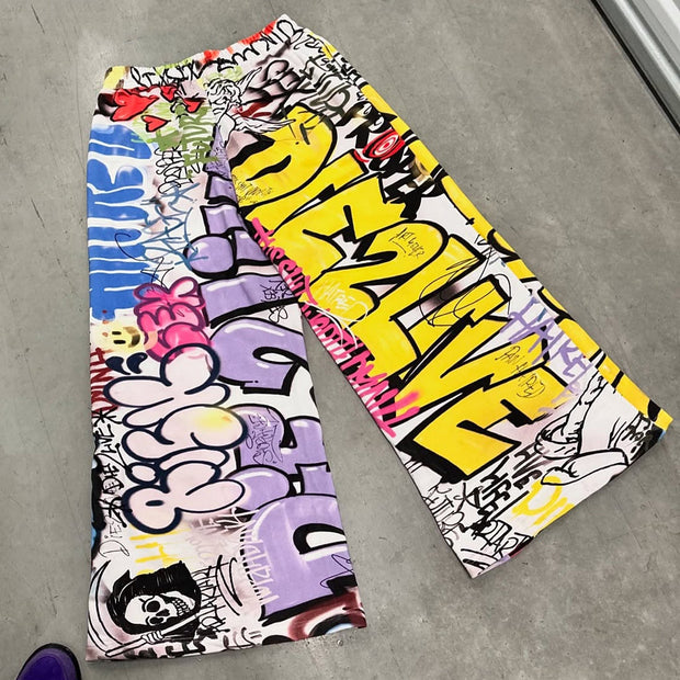 Hip-hop graffiti casual street wide-leg sweat pants