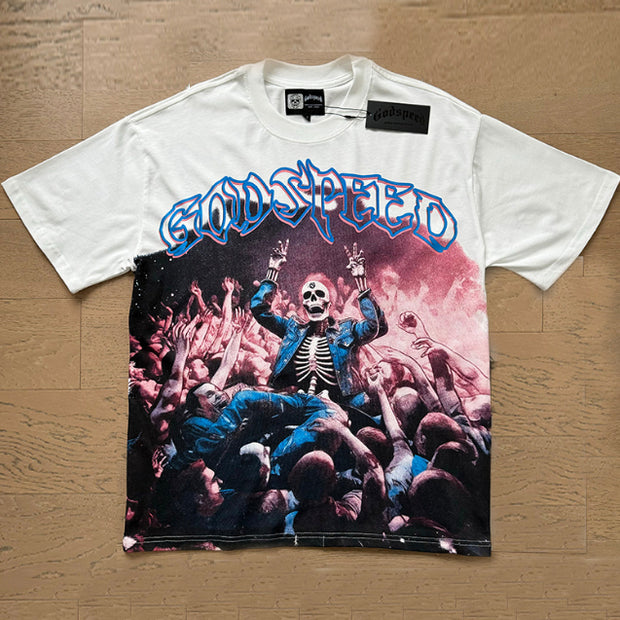 Rock skull print short-sleeved T-shirt